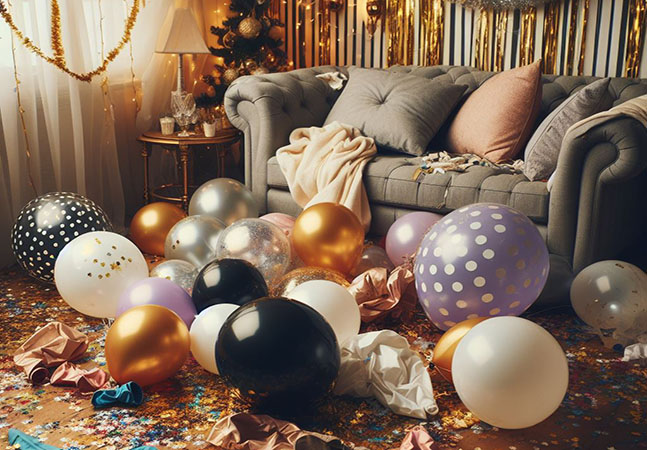 A living room full of balloons