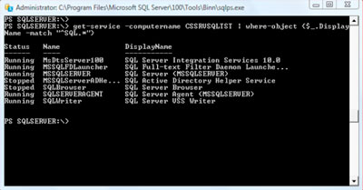 Command prompt showing SQL services running on a machine
